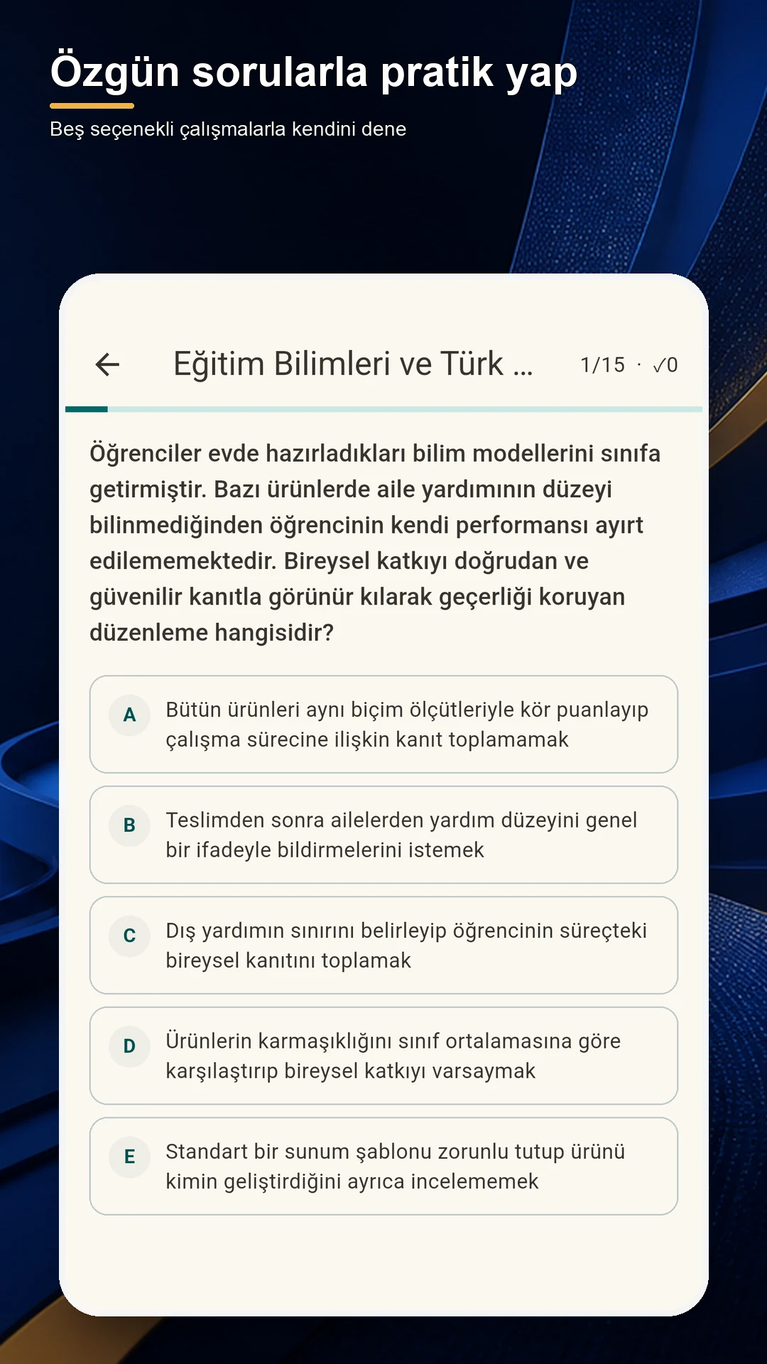 AGS Çalışma özgün soru çözme ekranı